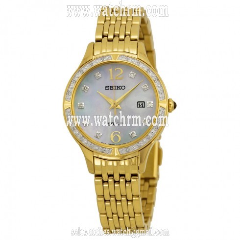 Seiko Solar Mother of Pearl Dial Gold-tone Ladies Watch SUT094