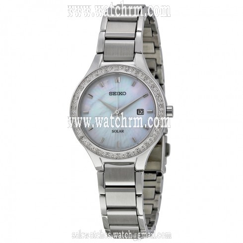 Seiko Solar Mother Of Pearl Dial Stainless Steel Case and Band Ladies Quartz Watch SUT135