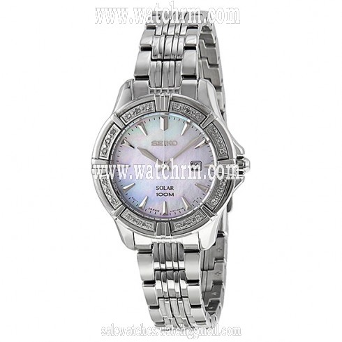 Seiko Solar Mother Of Pearl Dial Stainless Steel Ladies Watch SUT071
