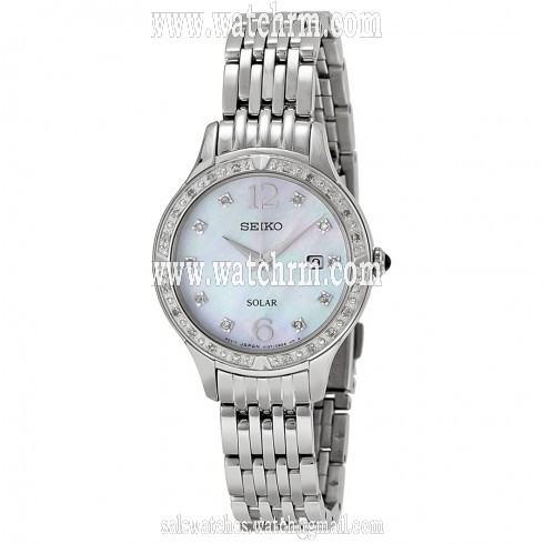 Seiko Solar Mother of Pearl Dial Stainless Steel Ladies Watch SUT091