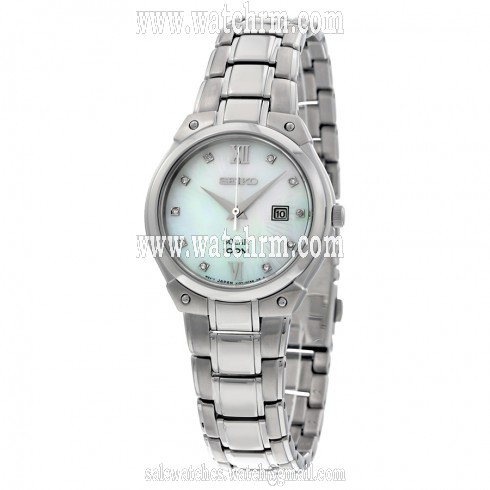 Seiko Solar Mother of Pearl Dial Stainless Steel Ladies Watch SUT213