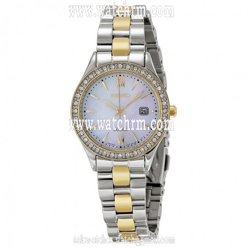 Seiko Solar Mother of Pearl Dial Two-tone Ladies Watch SUT074