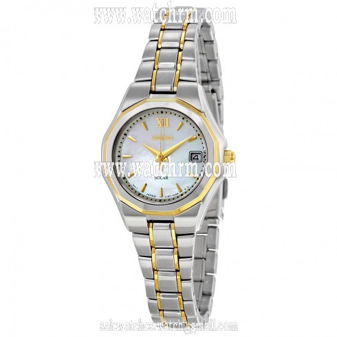 Seiko Solar Mother of Pearl Dial Two-Tone Stainless Steel Ladies Watch SUT058