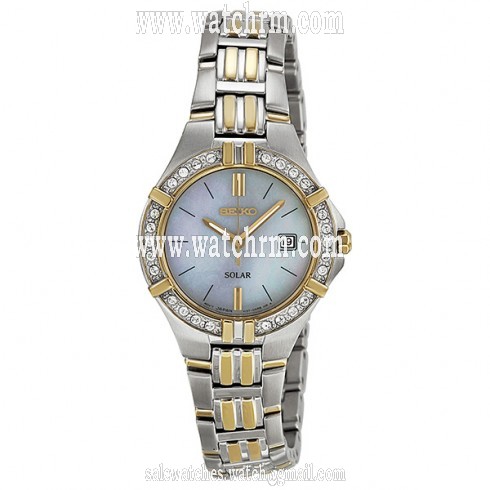 Seiko Solar Mother of Pearl Dial Two-tone Ladies Watch SUT088