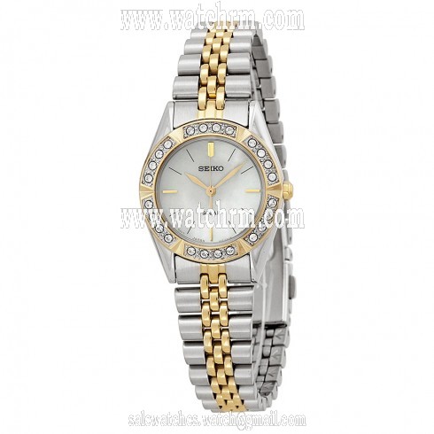 Seiko Solar Mother of Pearl Dial Two-tone Stainless Steel Ladies Watch SUP094