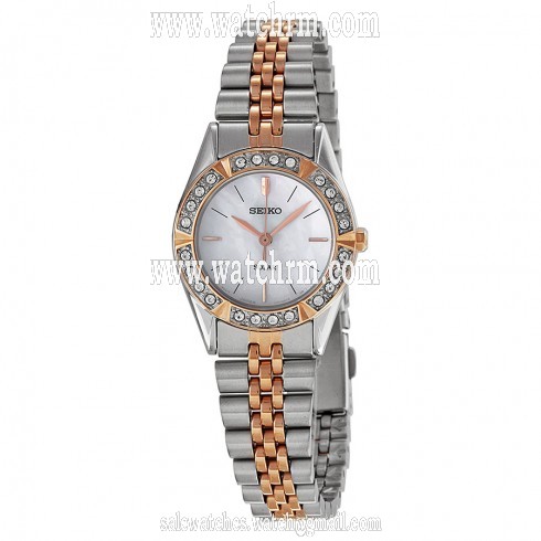 Seiko Solar Mother Of Pearl Dial Two-Tone Stainless Steel Ladies Watch SUP112