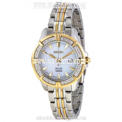 Seiko Solar Mother Of Pearl Dial Two-Tone Stainless Steel Ladies Watch SUT072