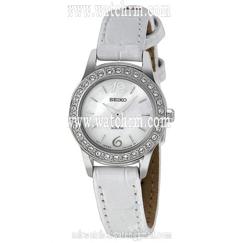 Seiko Solar Mother of Pearl Dial White Leather Ladies Watch SUP133
