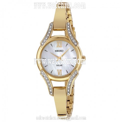 Seiko Solar Mother of Pearl Gold-tone Ladies Watch SUP216