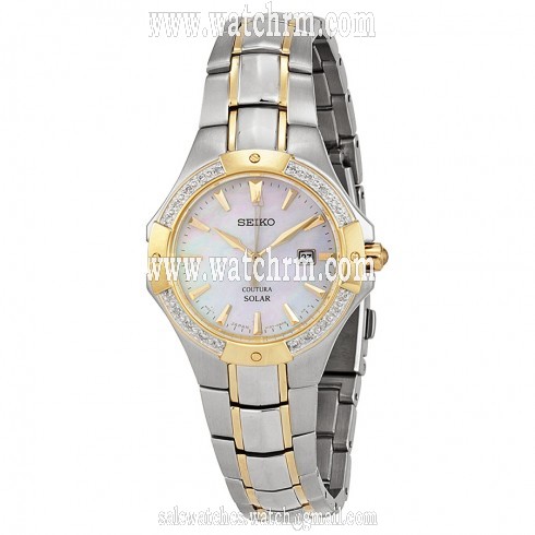 Seiko Solar Mother of Pearl Two-tone Ladies Watch SUT124