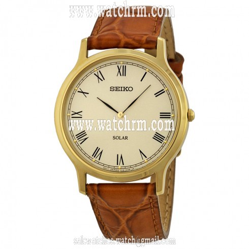 Seiko Solar Off White Dial Brown Leather Men's Watch SUP876