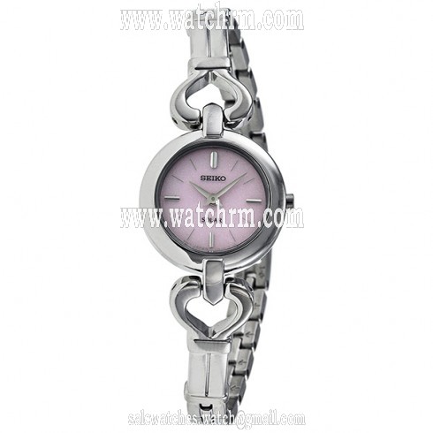 Seiko Solar Pink Dial Heart-Shaped Lugs Stainless Steel Ladies Watch SUP135