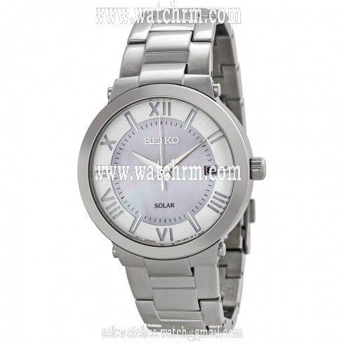 Seiko Solar Pink Mother of Pearl Dial Stainless Steel Ladies Watch SNE885