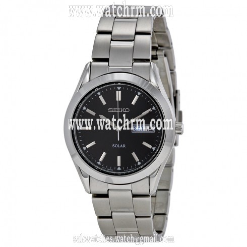 Seiko Solar Quartz Black Dial Men's Watch SNE039