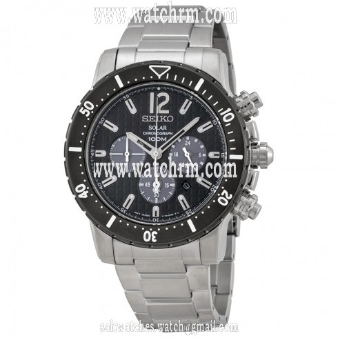 Seiko Solar Quartz Chronograph Black Dial Stainless Steel Men's Watch SSC245