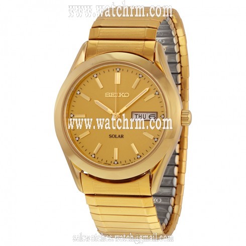 Seiko Solar Quartz Gold-tone Expansion Band Men's Watch SNE058