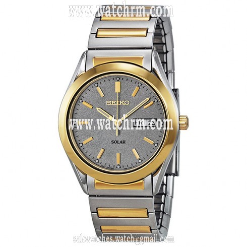 Seiko Solar Quartz Grey Dial Two-tone Men's Watch SNE180