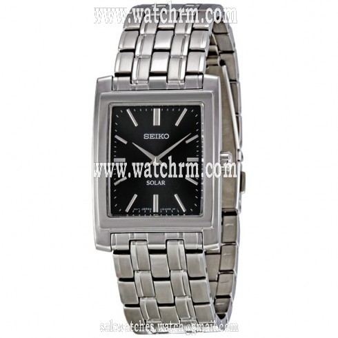Seiko Solar Quartz Stainless Steel Black Dial Men's Watch SUP899