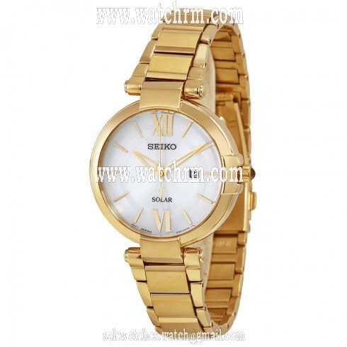 Seiko Solar Silver Dial Gold-tone Ladies Watch SUT158
