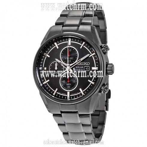 Seiko Solar Titanium Black Chronograph Dial Black Titanium Men's Watch SSC393