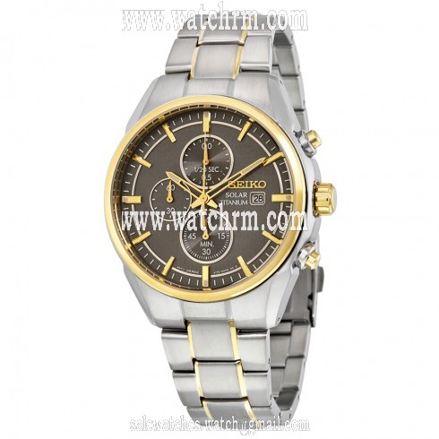 Seiko Solar Titanium Grey Chronograph Dial Two-tone Men's Watch SSC392