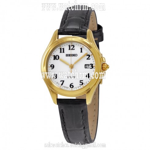 Seiko Solar White Dial Black Leather Ladies Watch SUT238