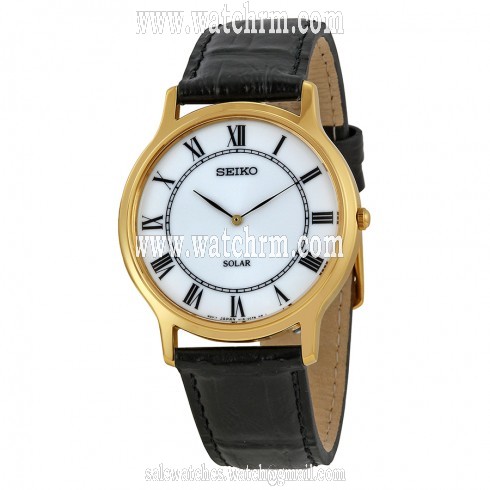 Seiko Solar White Dial Black Leather Men's Watch SUP878