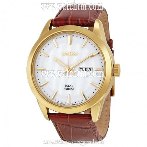 Seiko Solar White Dial Brown Leather Men's Watch SNE366P2S