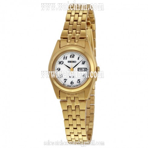 Seiko Solar White Dial Gold-tone Ladies Watch SUT118