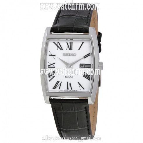 Seiko Solar White Dial Stainless Steel Black Leather Men's Watch SUT891
