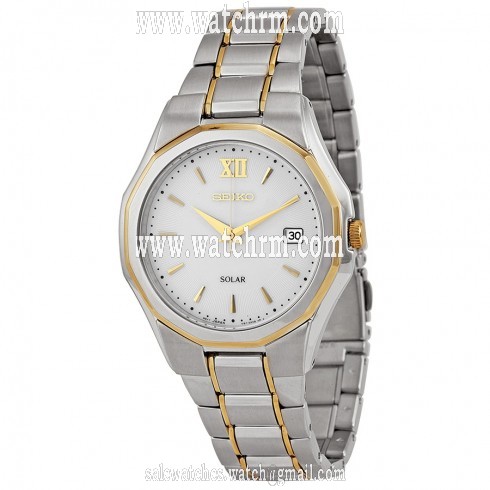 Seiko Solar White Dial Stainless Steel Men's Watch SNE156