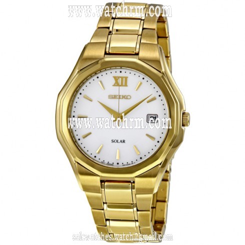 Seiko Solar White Dial Stainless Steel Men's Watch SNE158