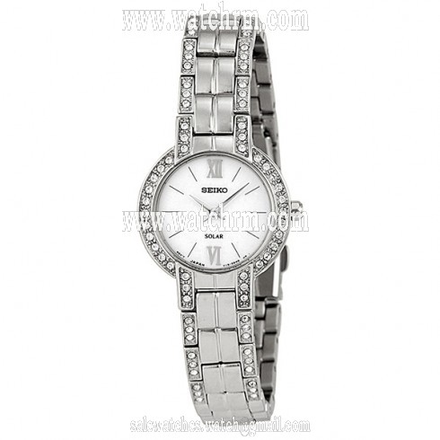 Seiko Solar White Dial Stainless Steel With Swarovski Crystals Ladies Watch SUP199