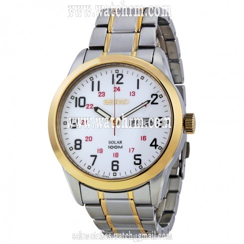 Seiko Solar White Dial Two-tone Men's Watch SNE370