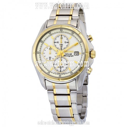 Seiko Solar White Dial Two Tone Stainless Steel Men's Watch SSC002