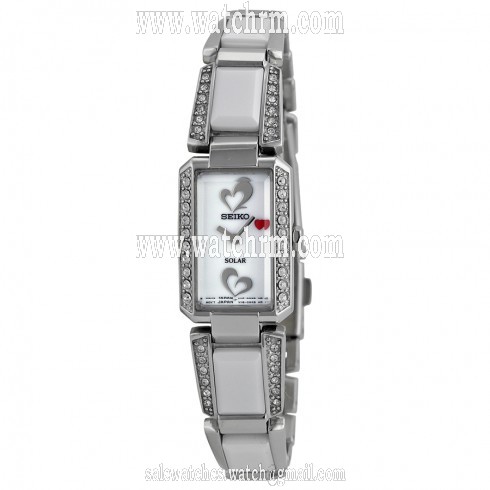Seiko Solar White Dial White Ceramic Stainless Steel With Diamonds Ladies Watch SUP185