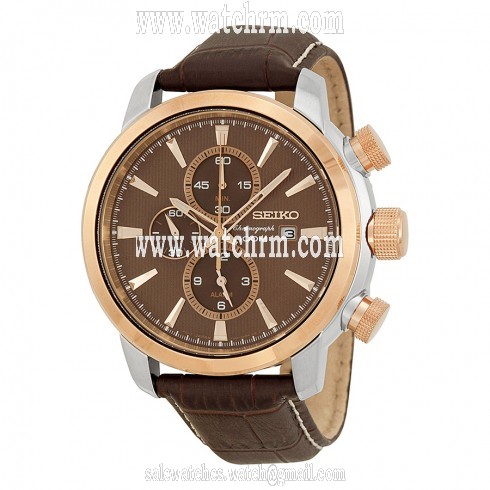 Seiko Sport Chronograph Brown Dial Brown Leather Men's Watch SNAF52