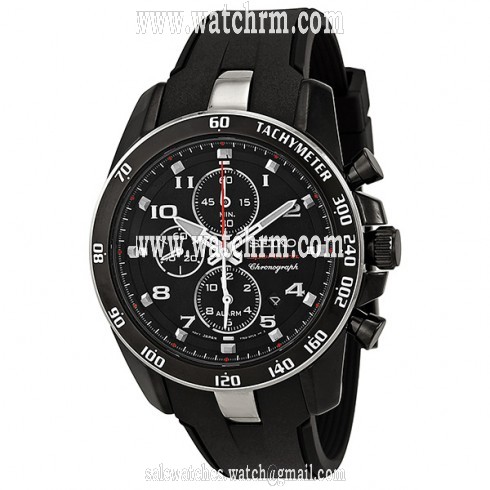 Seiko Sportura Black Dial Black Steel Black Rubber Chronograph Men's Watch SNAE89