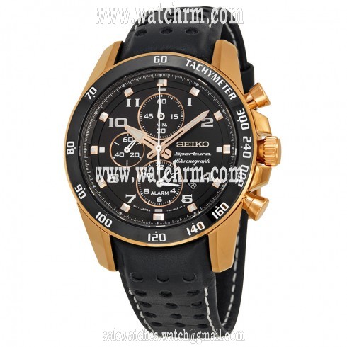 Seiko Sportura Black Dial Chronograph Leather Men's Watch SNAE80