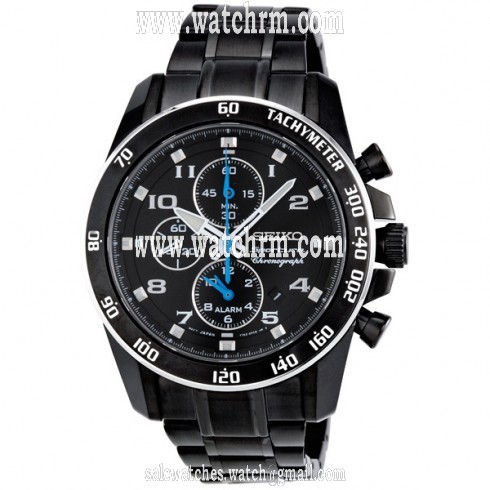 Seiko Sportura Black Dial Chronograph Stainless Steel Men's Watch SNAE77