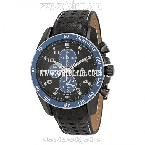 Seiko Sportura Chornograph Black Dial Black Leather Men's Watch SNAF37