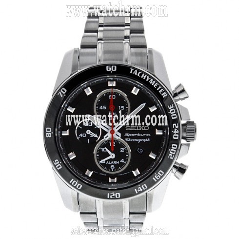 Seiko Sportura Chronograph Alarm Black Dial Men's Watch SNAE69