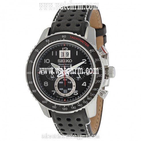 Seiko Sportura Chronograph Black Dial Black Leather Men's Watch SPC139