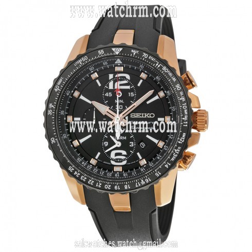 Seiko Sportura Chronograph Black Dial Black Rubber Men's Watch SNAF28P1