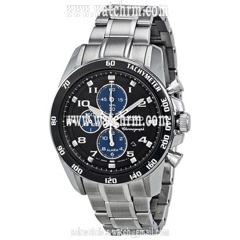 Seiko Sportura Chronograph Black Dial Stainless Steel Men's Watch SNAE63
