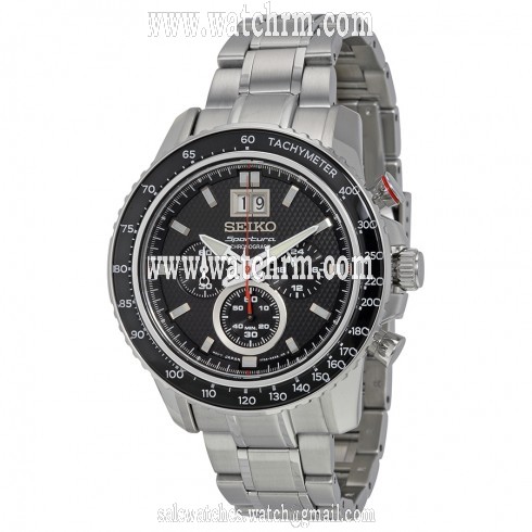 Seiko Sportura Chronograph Black Dial Stainless Steel Men's Watch SPC137