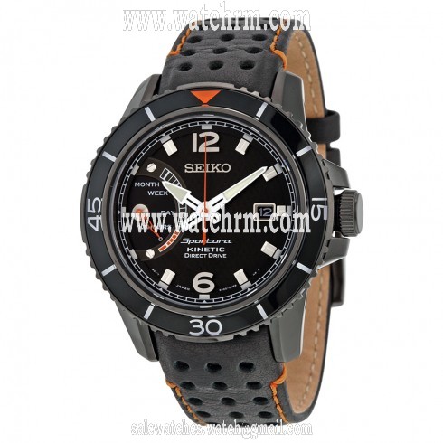 Seiko Sportura Kenetic Black Dial Black Leather Men's Watch SRG021