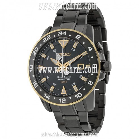 Seiko Sportura Kinetic GMT Black Dial Stainless Steel Men's Watch SUN026