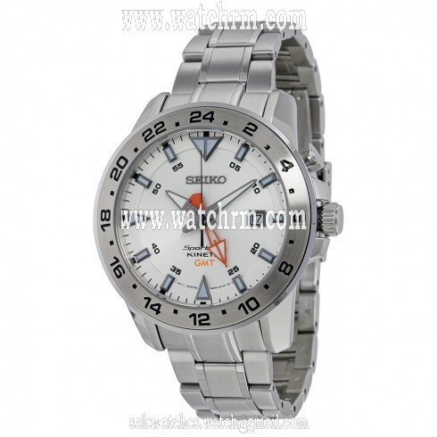 Seiko Sportura Kinetic GMT White Dial Stainless Steel Men's Watch SUN025