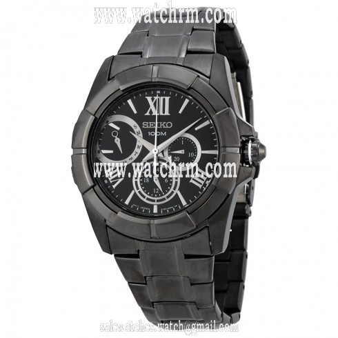 Seiko Sportura Multi-Function Black Dial Black Ion-plated Men's Watch SNT045